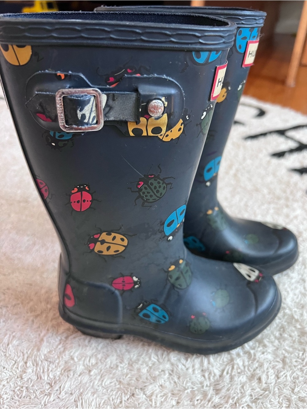 Hunter Kids Navy Rain Boots with Multicolor Ladybug Print - Picture 7 of 9